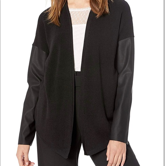 BCBG Sweaters - BCBG patent leather sleeve pullover